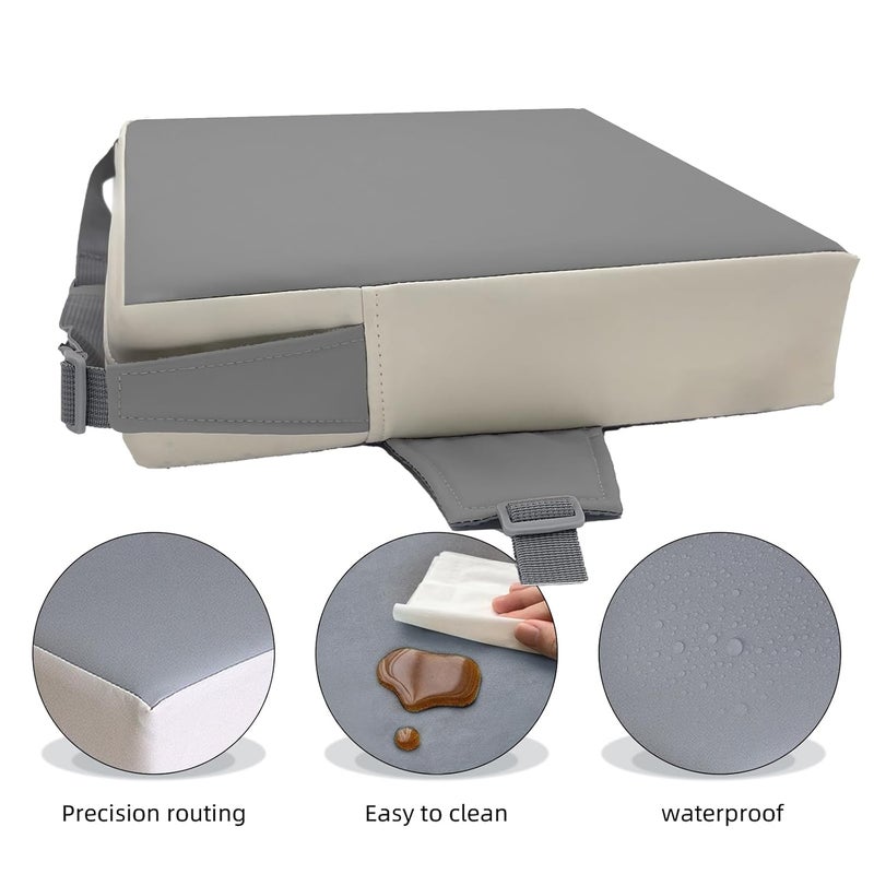 Eiury Booster Seat for Dining Table, PU Anti-Scratch Easy Cleaning Kids Toddler Booster Seat for Table, Portable Travel Increasing Cushion for Chair - Light Grey - Image 4